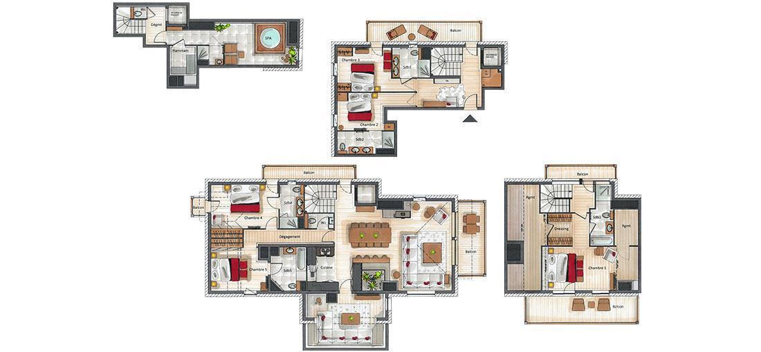 Vacances en montagne Appartement triplex 6 pièces 10 personnes (Koh-I-Nor) - Le C - Courchevel - Plan