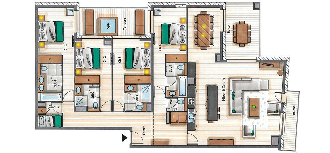 Wakacje w górach Apartament 5 pokojowy kabina 8-10 osób (D02) - Mammoth Lodge - Courchevel - Plan