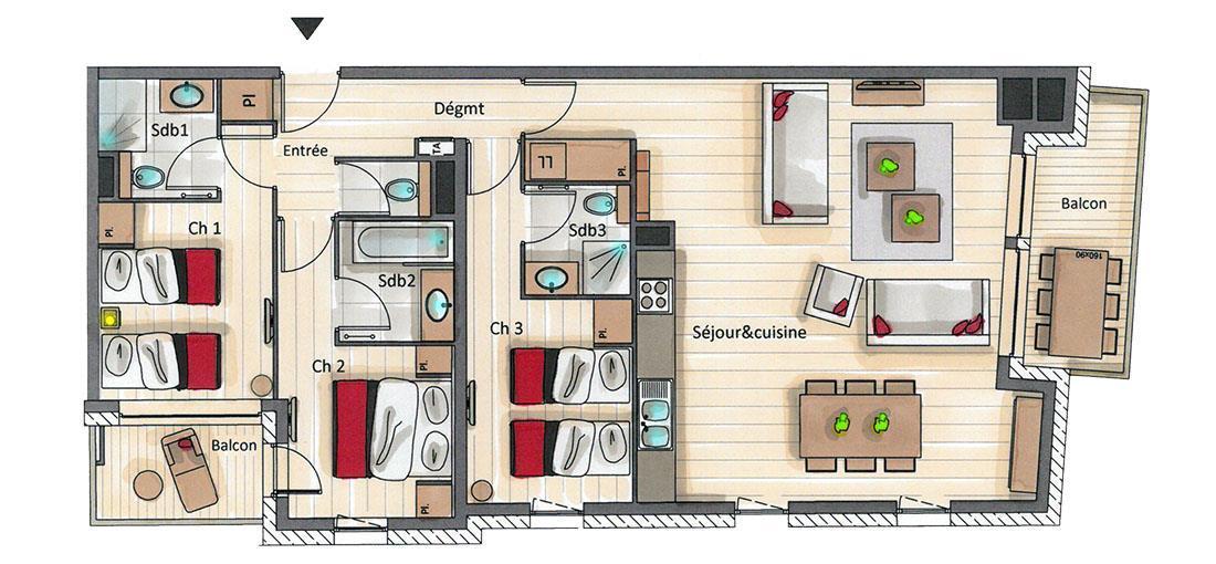 Urlaub in den Bergen 4-Zimmer-Appartment für 6 Personen (D03) - Mammoth Lodge - Courchevel - Plan