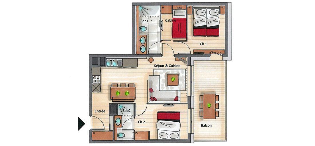 Vacances en montagne Appartement 3 pièces cabine 4-6 personnes (D05) - Mammoth Lodge - Courchevel - Plan