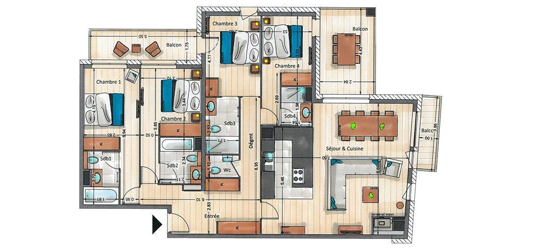 Holiday in mountain resort 5 room apartment 8 people (D06) - Mammoth Lodge - Courchevel - Plan