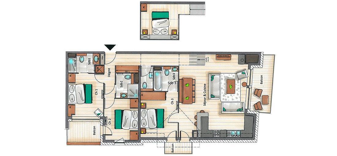 Vacanze in montagna Appartamento su due piani 5 stanze per 8 persone (D07) - Mammoth Lodge - Courchevel - Mappa