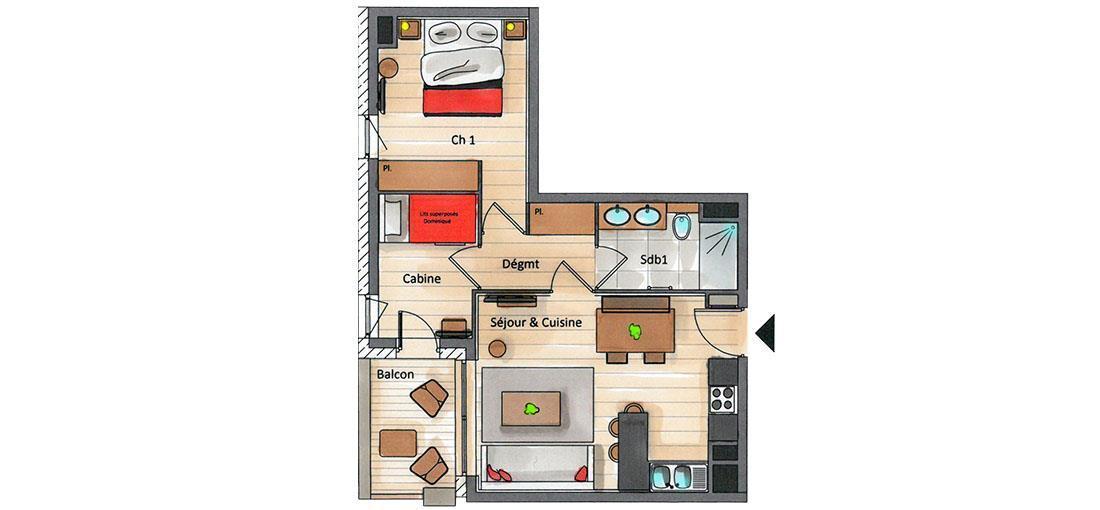 Wakacje w górach Apartament 2 pokojowy kabina 2-4 osób (D08) - Mammoth Lodge - Courchevel - Plan