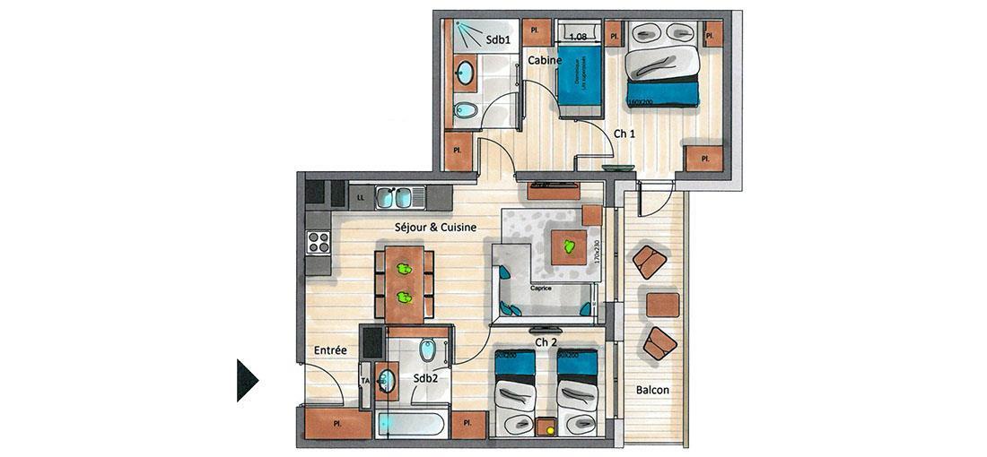 Vacances en montagne Appartement 3 pièces cabine 4-6 personnes (D09) - Mammoth Lodge - Courchevel - Plan