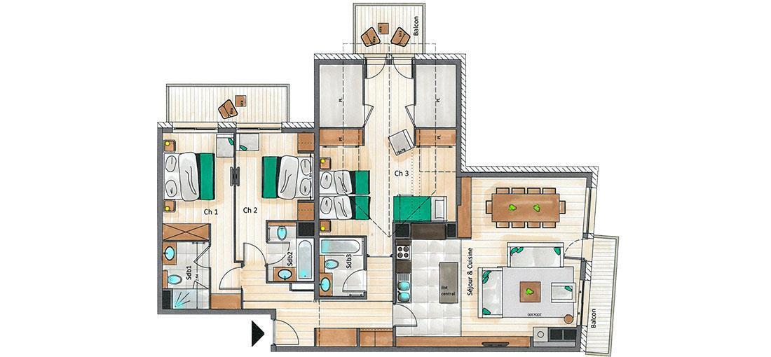 Vacances en montagne Appartement 4 pièces 8 personnes (D10) - Mammoth Lodge - Courchevel - Plan