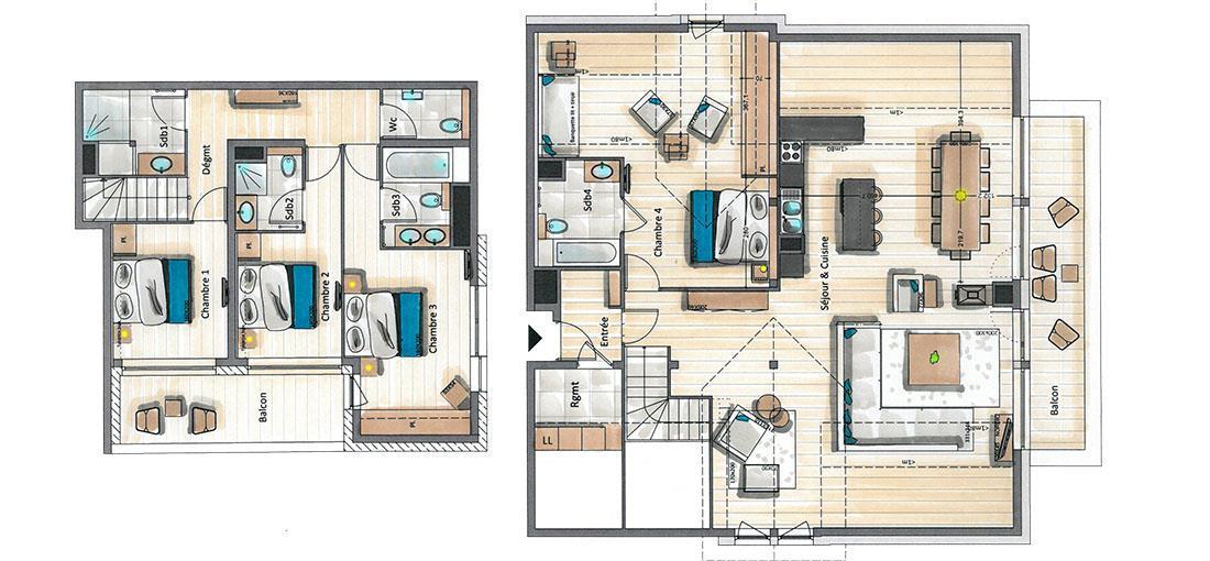 Urlaub in den Bergen 5 Zimmer Maisonettewohnung für 9 Personen (D13) - Mammoth Lodge - Courchevel - Plan