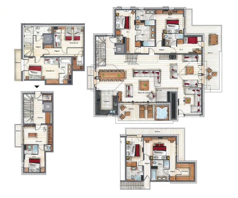 Urlaub in den Bergen Triplex Wohnung 8 Zimmer 14-16 Personen (D15) - Mammoth Lodge - Courchevel - Plan