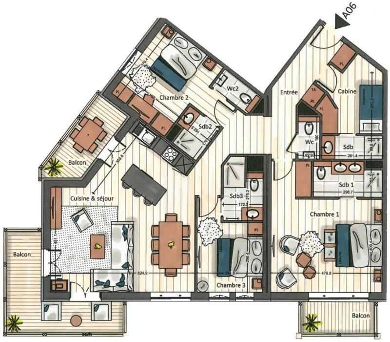 Holiday in mountain resort 4 room apartment cabin 6-8 people (Nirekha) - Manali Lodge - Courchevel - Plan