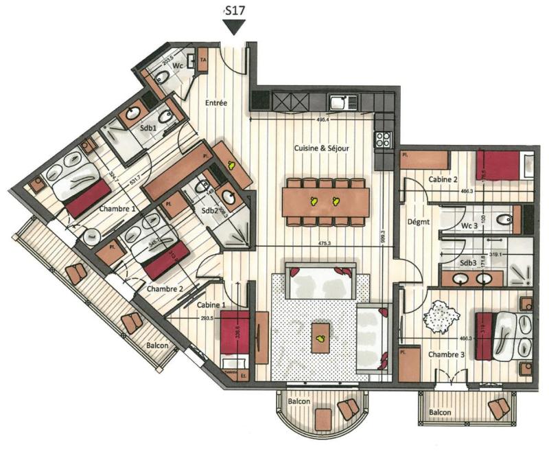 Urlaub in den Bergen 5 Zimmer Appartement für 8-10 Personen (Punsum) - Manali Lodge - Courchevel - Plan