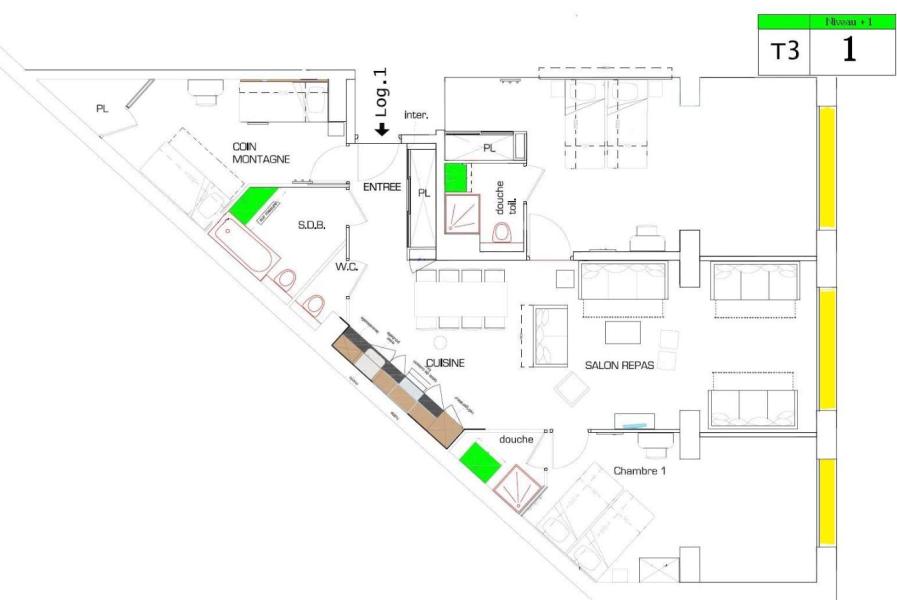 Wakacje w górach Apartament 3 pokojowy z alkową 12 osób (1) - Résidence Almes 1 - Tignes - Plan