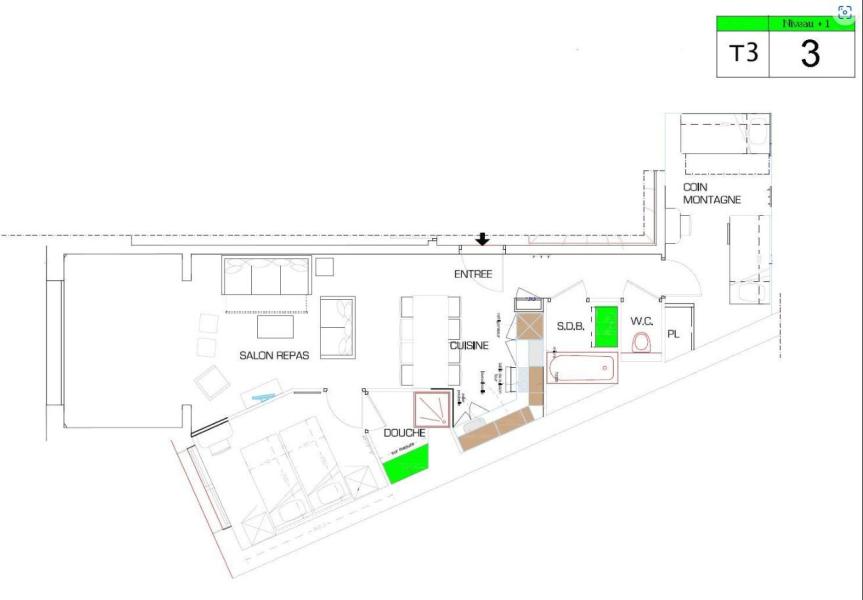 Каникулы в горах Апартаменты 3 комнат 8 чел. (3) - Résidence Almes 1 - Tignes - план