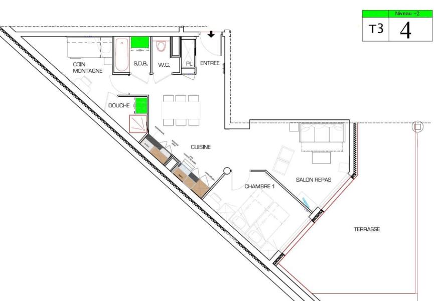 Wakacje w górach Apartament 2 pokojowy z alkową 6 osób (4) - Résidence Almes 1 - Tignes - Plan