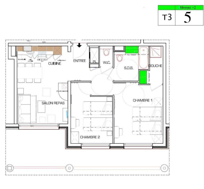 Urlaub in den Bergen 3-Zimmer-Appartment für 6 Personen (5) - Résidence Almes 1 - Tignes - Plan