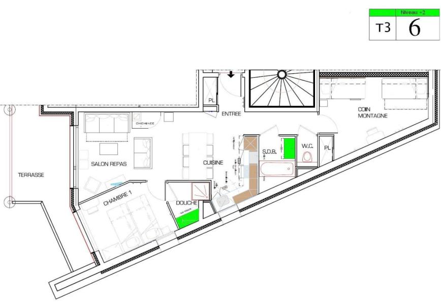 Wakacje w górach Apartament 3 pokojowy 8 osób (6) - Résidence Almes 1 - Tignes - Plan