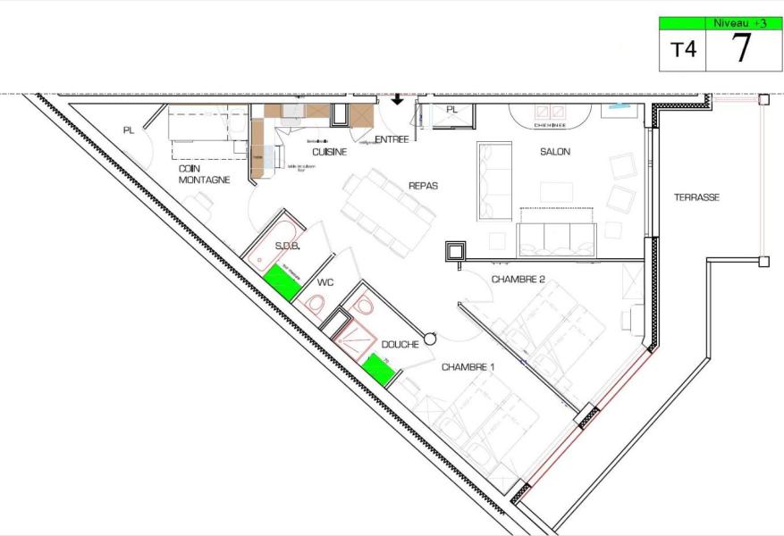 Каникулы в горах Апартаменты 3 комнат 9 чел. (7) - Résidence Almes 1 - Tignes - план