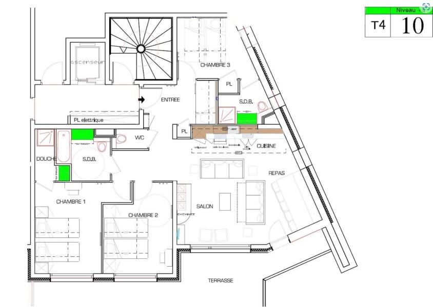 Urlaub in den Bergen 4-Zimmer-Berghütte für 10 Personen (10) - Résidence Almes 1 - Tignes - Plan