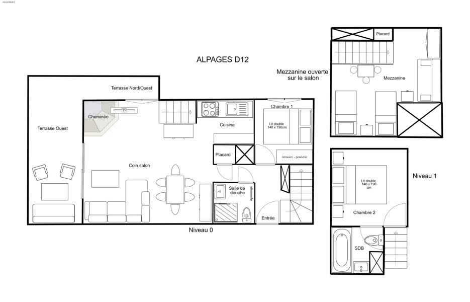 Vacaciones en montaña Apartamento dúplex 3 piezas 7 personas (D12) - Résidence Alpages du Mottaret D - Méribel-Mottaret - Plano