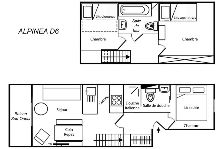 Wakacje w górach Apartament duplex 4 pokojowy kabina  5 osób (ALPD06) - Résidence Alpinéa - Méribel-Mottaret - Plan
