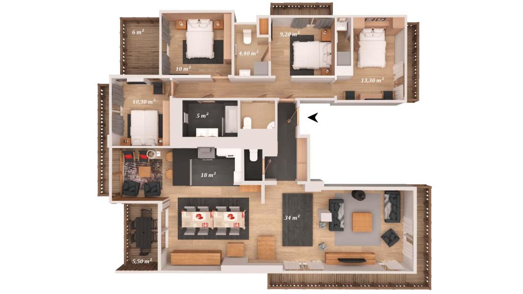 Urlaub in den Bergen 5-Zimmer-Appartment für 8 Personen (B31) - Résidence Aspen Lodge - Courchevel - Plan
