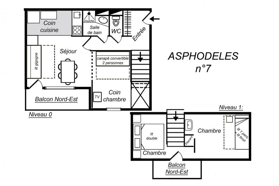 Vacances en montagne Appartement duplex 3 pièces 7 personnes (007) - Résidence Asphodèles - Méribel-Mottaret - Plan