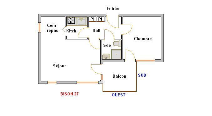 Wakacje w górach Apartament 2 pokojowy kabina 4 osób (BISO27) - Résidence Bison - La Clusaz - Plan