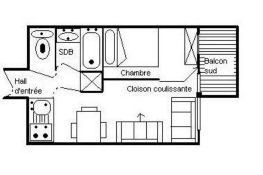 Holiday in mountain resort 2 room apartment 4 people (130) - Résidence Boedette D - Les Menuires - Plan