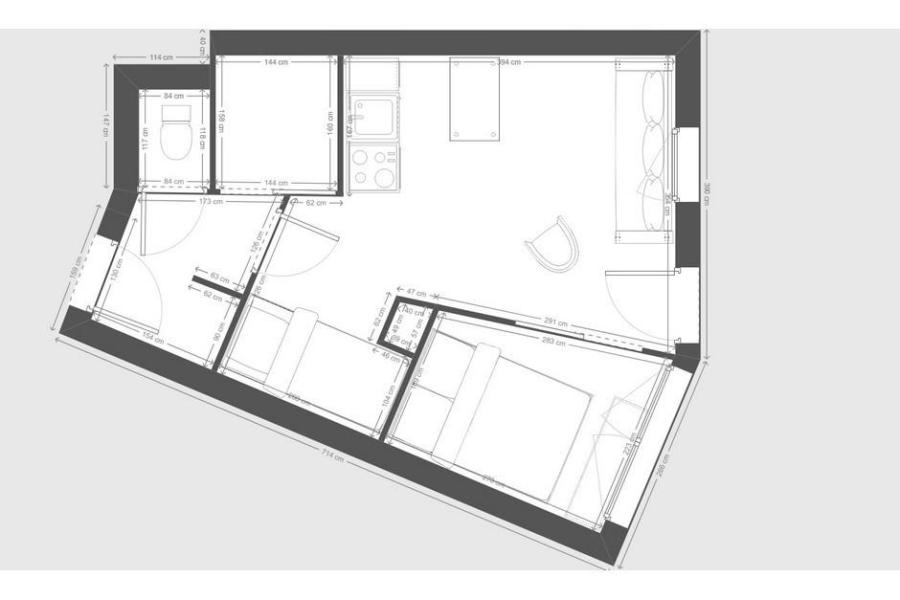 Holiday in mountain resort 2 room apartment 4 people (0126) - Résidence Boedette D - Les Menuires - Plan