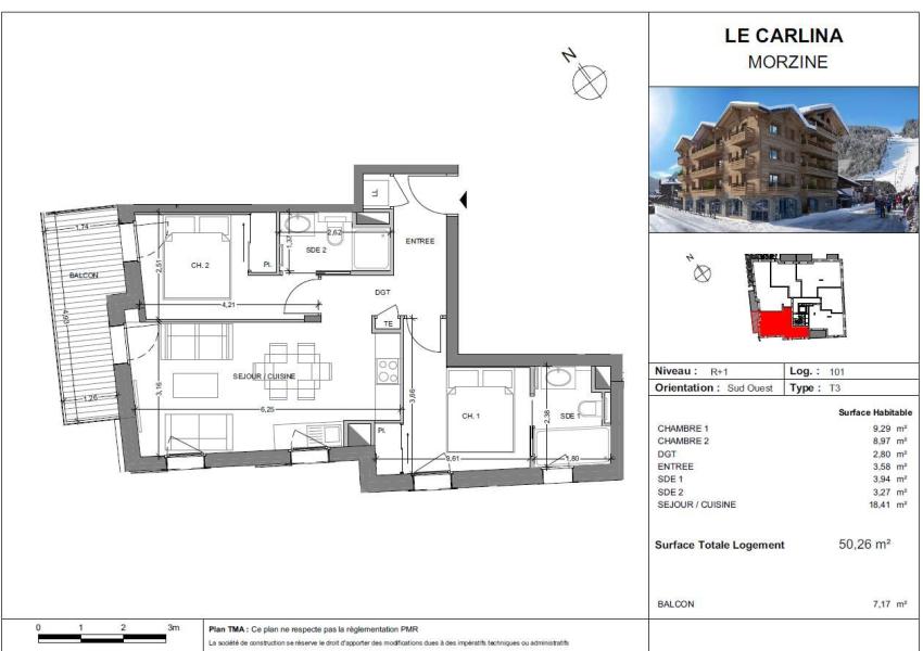 Holiday in mountain resort 3 room apartment 6 people (101) - Résidence Carlina - Morzine - Plan