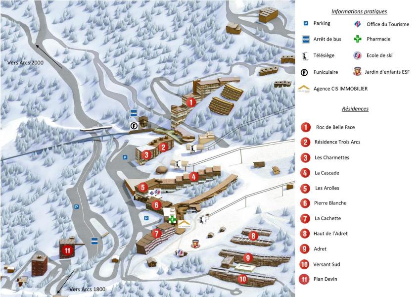 Urlaub in den Bergen Résidence Cascade - Les Arcs - Plan