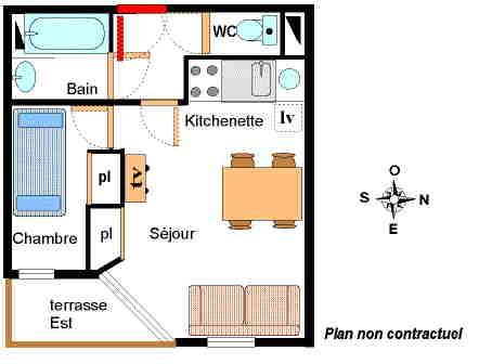 Holiday in mountain resort 2 room apartment 4 people (001) - Résidence Chevallier - Val Cenis - Plan