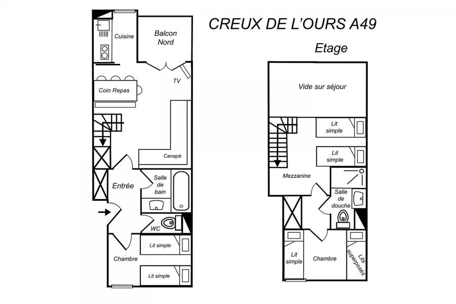 Vacances en montagne Appartement duplex 3 pièces 6 personnes (A49) - Résidence Creux de l'Ours Rouge - Méribel-Mottaret