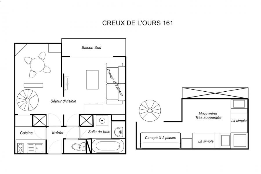 Vacances en montagne Appartement 2 pièces mezzanine 4 personnes (161) - Résidence Creux de l'Ours Vert - Méribel-Mottaret