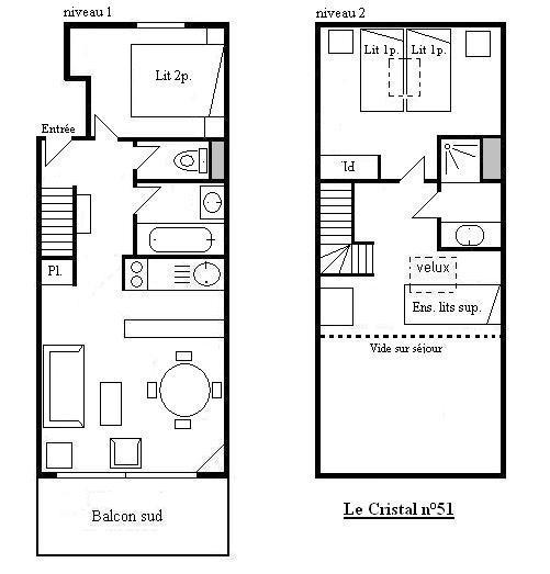 Vacances en montagne Appartement duplex 3 pièces 6 personnes (51) - Résidence Cristal - Méribel - Plan