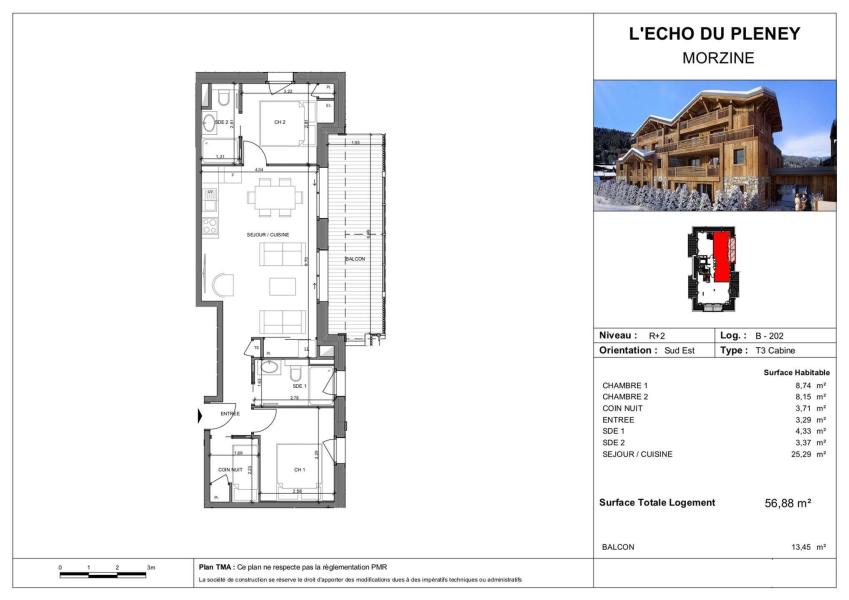 Wakacje w górach Apartament 4 pokojowy kabina 8 osób (B202) - Résidence Echo du Pleney - Morzine - Plan