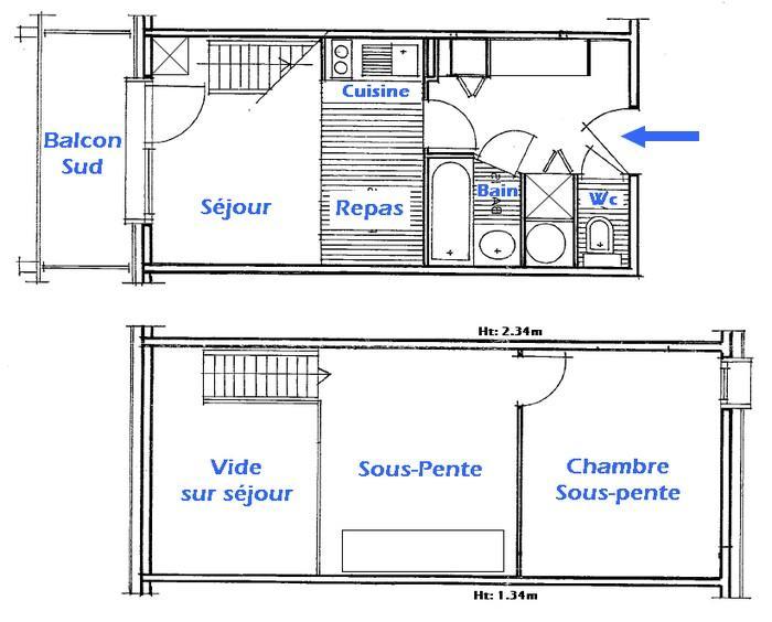 Vacances en montagne Appartement 2 pièces mezzanine 6 personnes (4421) - Résidence Grand Mont 4 - Les Saisies - Plan