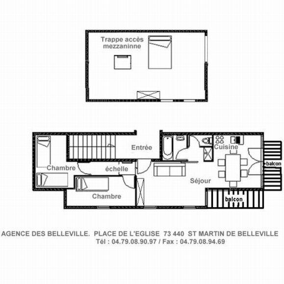 Wakacje w górach Apartament duplex 4 pokojowy 6 osób (F1) - Résidence Hors Piste - Saint Martin de Belleville - Plan