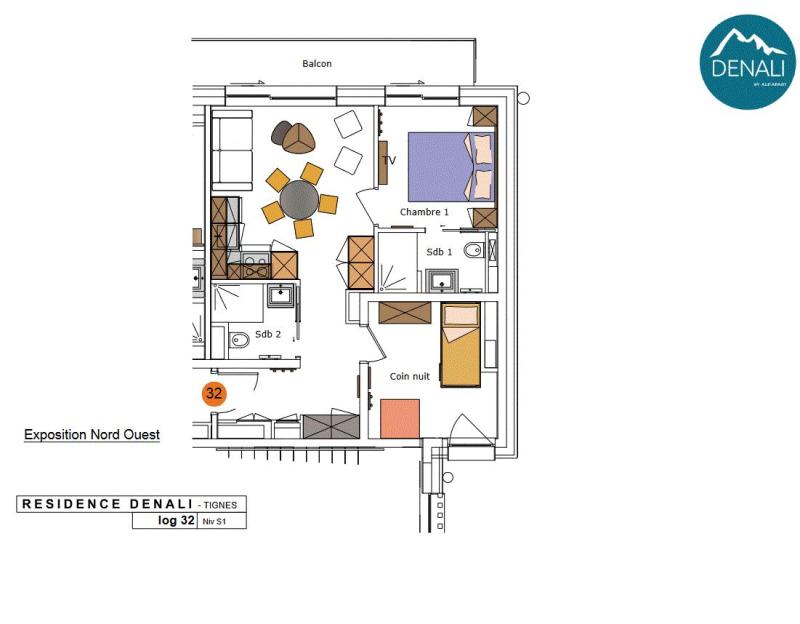 Vacanze in montagna Appartamento 3 stanze per 5 persone (32) - Résidence Hôtelière Denali - Tignes - Mappa