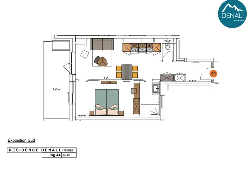 Wakacje w górach Apartament 2 pokojowy 2-4 osób (44) - Résidence Hôtelière Denali - Tignes - Plan