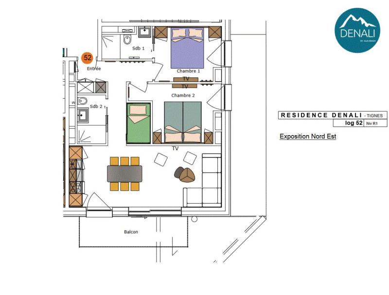 Wakacje w górach Apartament 3 pokojowy 6 osób (58m²) - Résidence Hôtelière Denali - Tignes - Plan