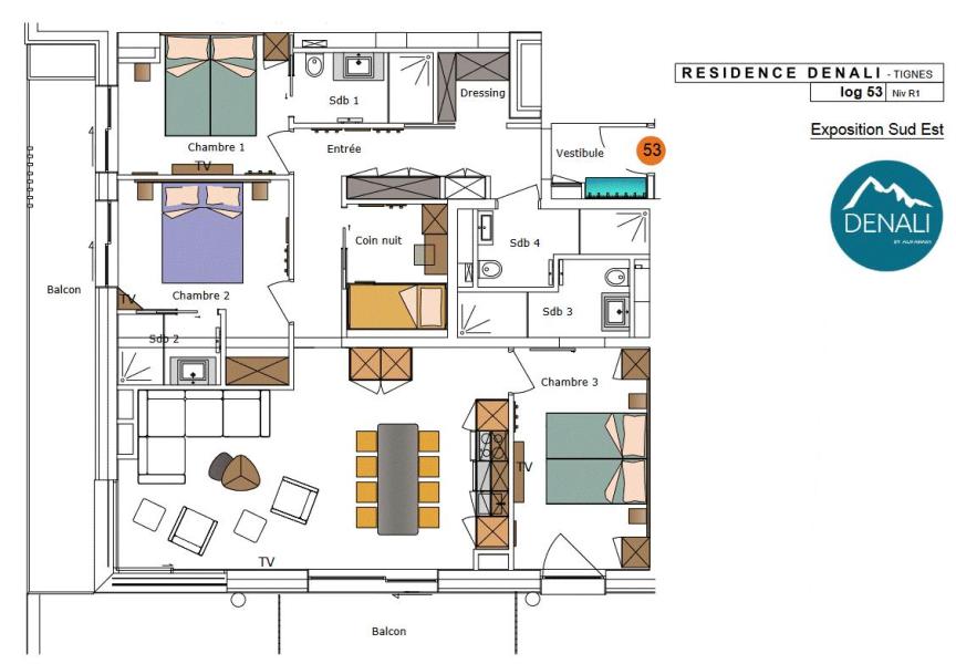 Vacaciones en montaña Apartamento 4 piezas cabina para 8 personas (97m²) - Résidence Hôtelière Denali - Tignes - Plano