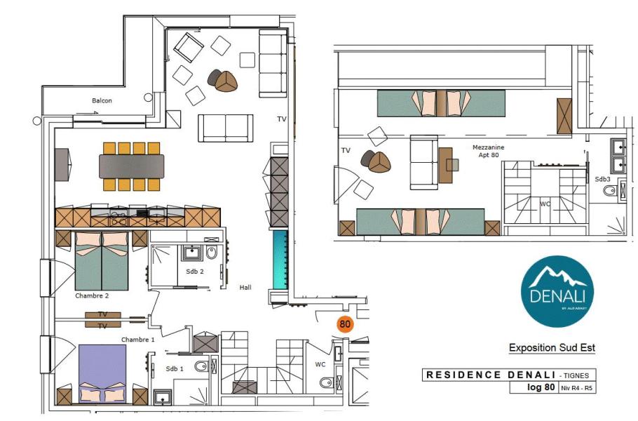 Wakacje w górach Apartament 3 pokojowy z antresolą 8 osób (80) - Résidence Hôtelière Denali - Tignes - Plan