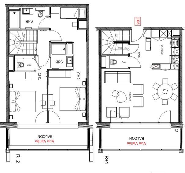 Holiday in mountain resort 3 room duplex apartment 6 people (106) - Résidence Hôtelière Sky - La Rosière - Plan