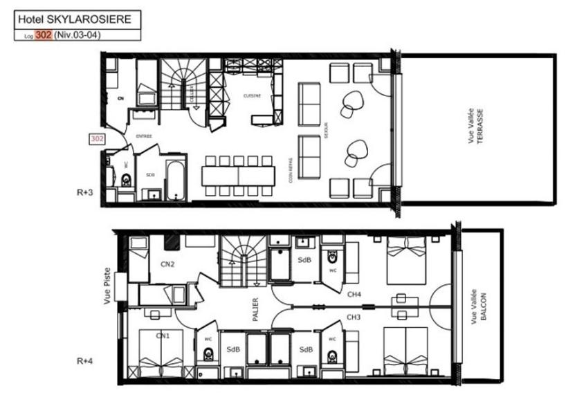 Wakacje w górach Apartament duplex 3 pokojowy kabina  12 osób (302) - Résidence Hôtelière Sky - La Rosière - Plan