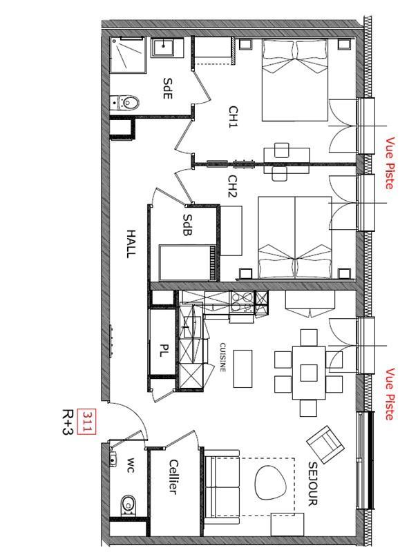 Urlaub in den Bergen 3 Zimmer Appartement für 4-6 Personen (PMR) - Résidence Hôtelière Sky - La Rosière - Plan