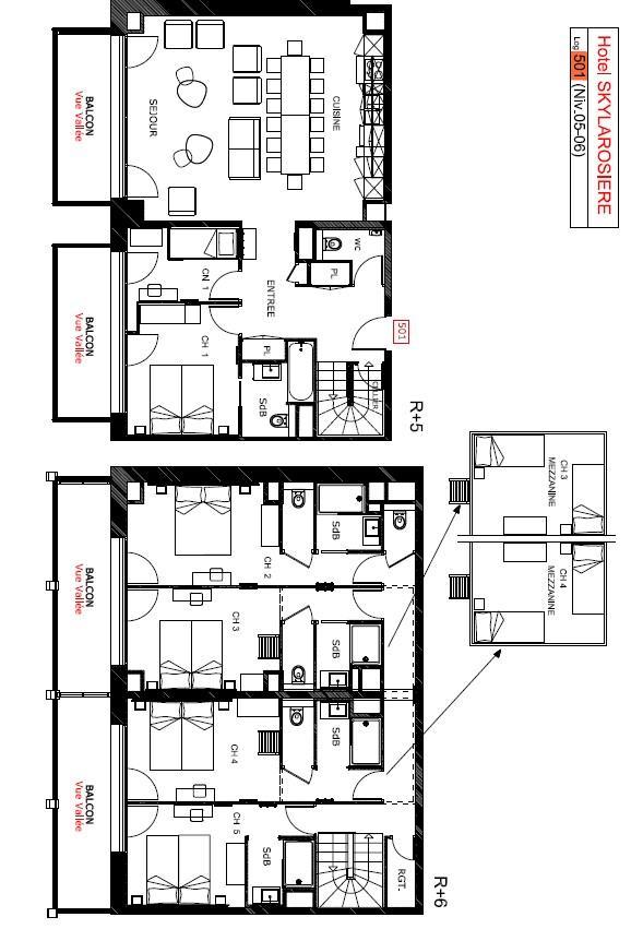 Каникулы в горах Апартаменты дуплекс 7 комнат 16 чел. (501) - Résidence Hôtelière Sky - La Rosière - план