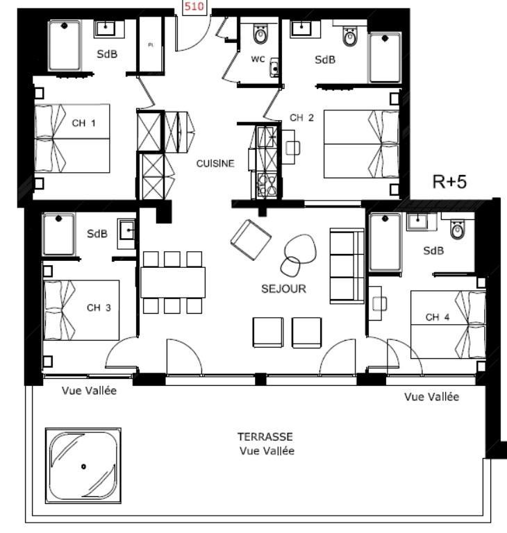 Urlaub in den Bergen 3-Zimmer-Appartment für 8 Personen (510) - Résidence Hôtelière Sky - La Rosière - Plan