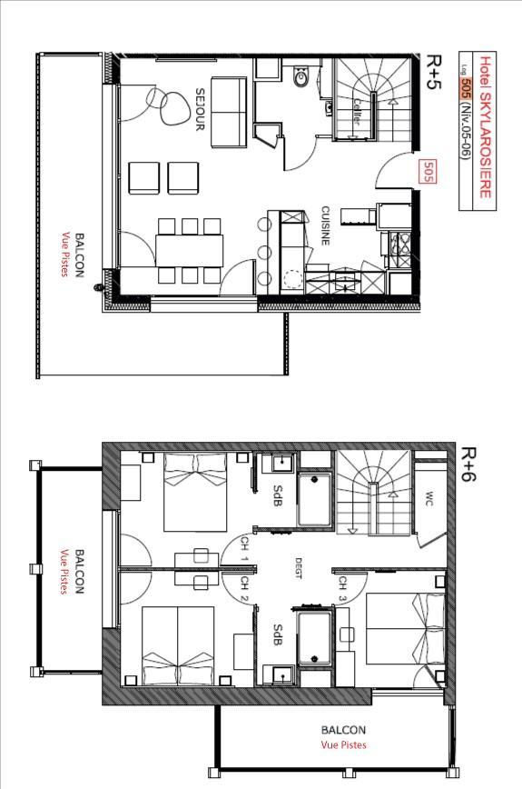 Holiday in mountain resort 4 room duplex apartment 6 people (505) - Résidence Hôtelière Sky - La Rosière - Plan