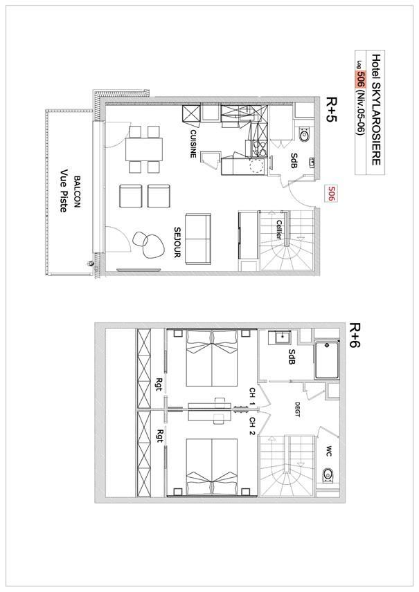 Каникулы в горах Апартаменты дуплекс 3 комнат 4-6  чел. (506) - Résidence Hôtelière Sky - La Rosière - план