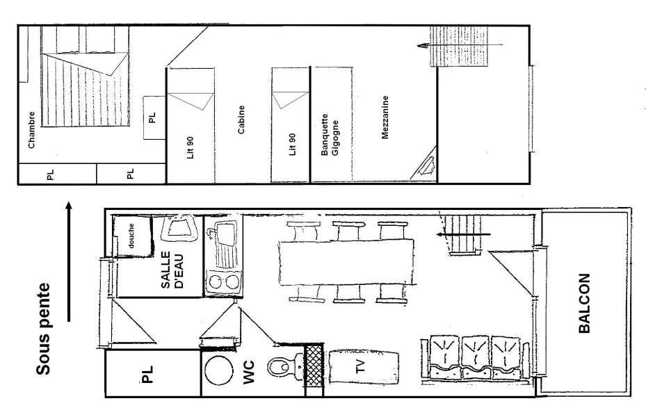 Vacances en montagne Appartement 3 pièces mezzanine 6 personnes (013) - Résidence Karina - Les Saisies - Plan