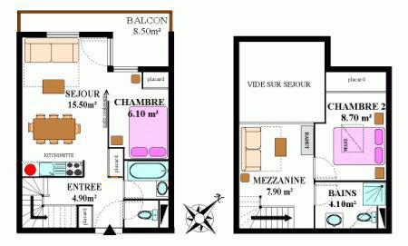 Wakacje w górach Apartament duplex 3 pokojowy 8 osób (337) - Résidence la Combe II - Aussois - Plan
